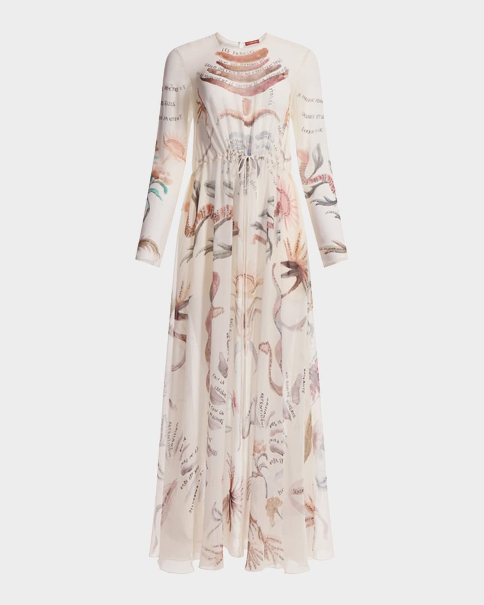 Sybbeline Long-Sleeve Drawstring Silk Maxi Dress